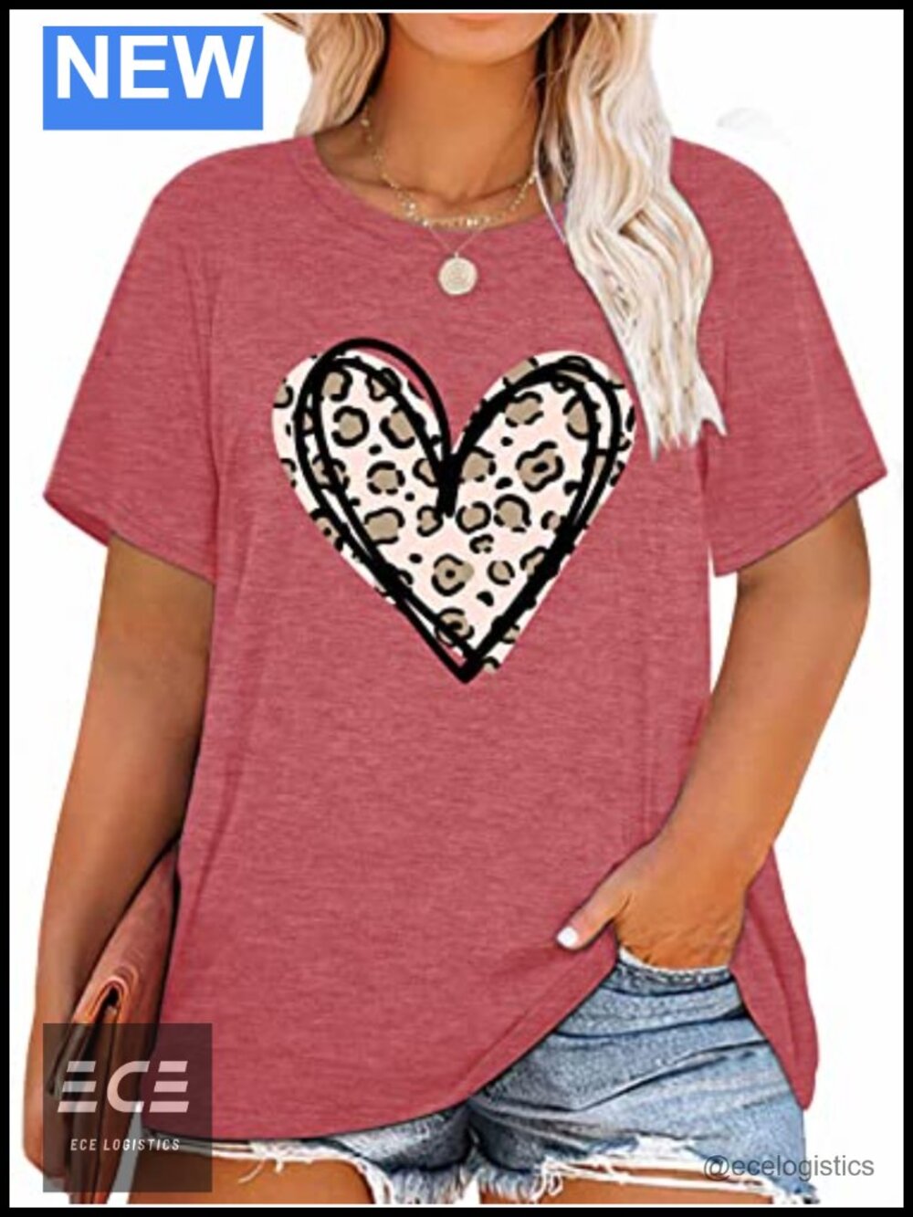 Womens Plus Size Love Heart Graphic Short Sleeve Tee Casual Valentine Top